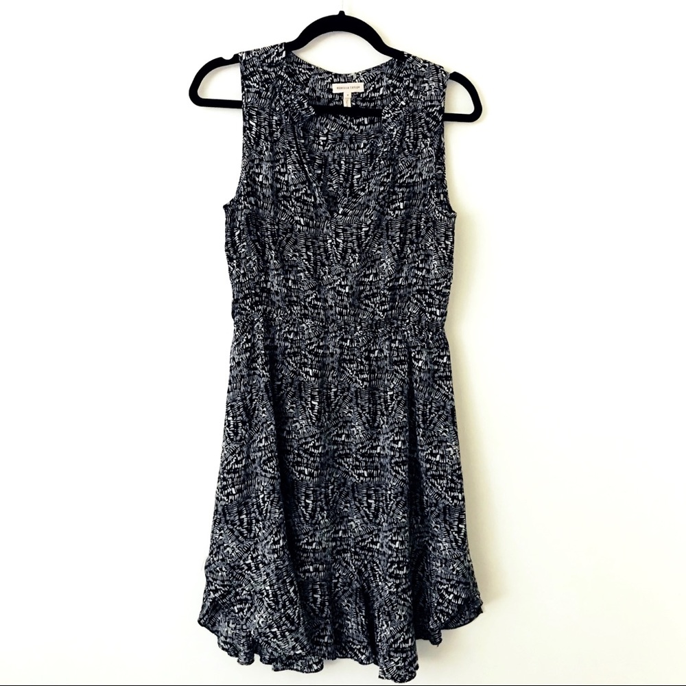 REBECCA TAYLOR Black & Cream Patterned Silk Dress